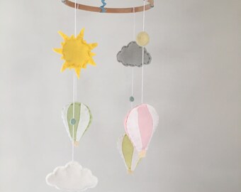 Hot Air Balloon Pastel Pink or Blue Rainbow, or Purple Felt Baby Mobile
