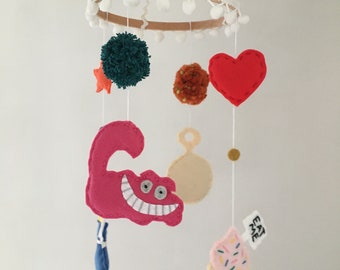 Alice in Wonderland Eat Me, Drink Me, Cheshire Cat Fabulous Whimsical Baby Crib/Nursery Mobile