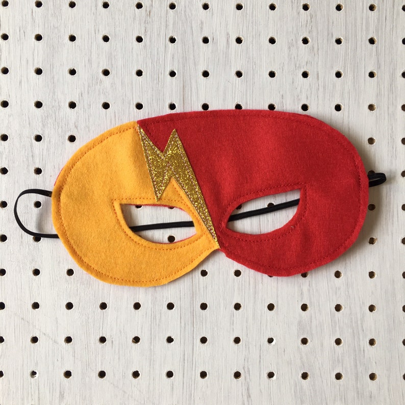 Awesome Superhero Lightning Bolt Handmade Felt Fancy Dress Up Mask Red/Light Orange
