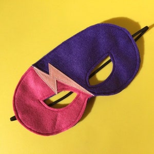 Awesome Superhero Lightning Bolt Handmade Felt Fancy Dress Up Mask Purple/Bright Pink