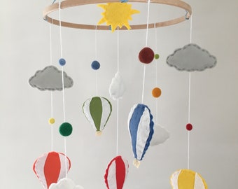 Large Hot Air Balloon Brightly Coloured Felt Baby Mobile