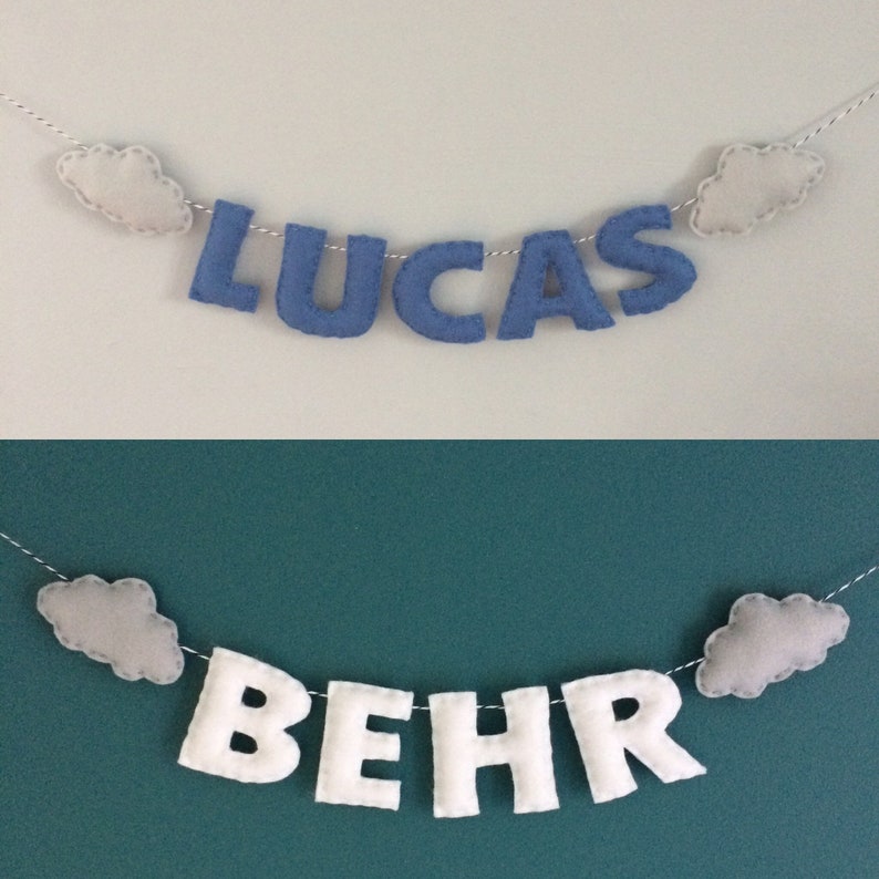 Felt Cloud Baby Nursery Name Garland Banner Etsy