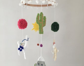 South American embroidered Llama/Alpaca Cactus Baby Crib Mobile
