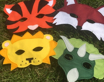 Felt Animal Handmade Fancy Dress Up Mask - Dinosaur, Lion, Tiger, Fox