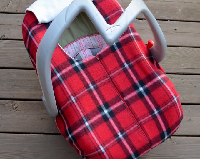 Winter Car Seat Cover for Baby Red Plaid Fleece With Zipper Etsy