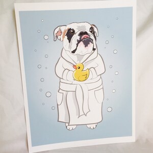 Bathtime English Bulldog 8x10 Eco-friendly Print Choose Your Fur Color image 2