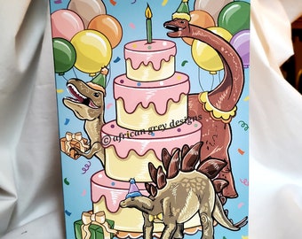 Dinosaur Birthday Cake Greeting Card