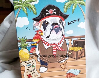 English Bulldog Pirate Greeting Card