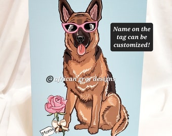 Rose German Shepherd - Customized with Your Name Choice - Greeting Card