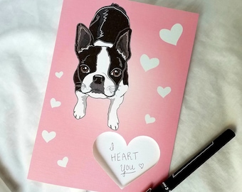 Boston Terrier 'n Hearts Greeting Card