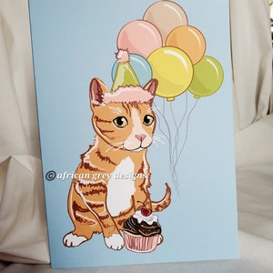 Orange Cat 'n Balloons Greeting Card image 1