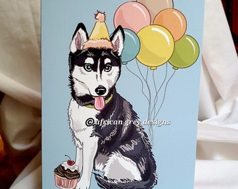 Husky 'n Balloons Greeting Card