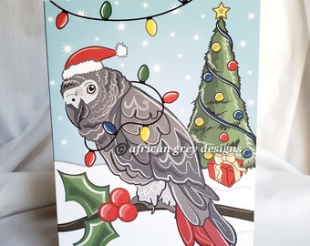 African Grey Parrot Christmas Greeting Card