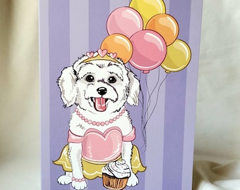 Princess Maltese 'n Balloons Greeting Card