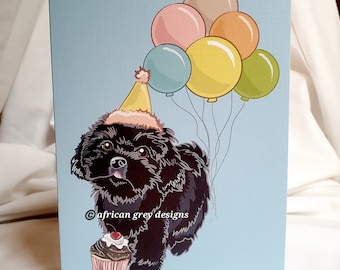 Black Shih Tzu 'n Balloons Greeting Card