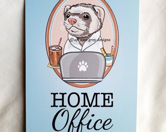 Home Office Ferret - 5x7 Eco-friendly Print on Linen Paper