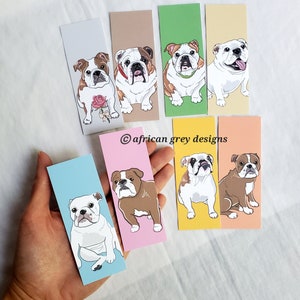 Mini Bulldog Bookmarks - Eco-friendly Set of 8 Printed on Recycled Linen Paper