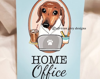 Home Office Dachshund - 5x7 Eco-friendly Print on Linen Paper