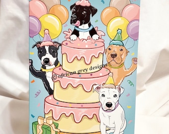 Pit Bull Birthday Cake Greeting Card