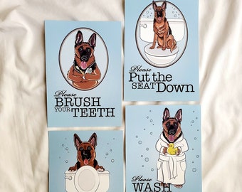 German Shepherd Bathroom Prints - 5x7 Set of 4