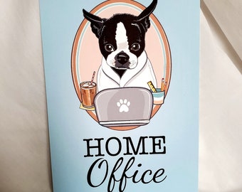 Home Office Boston Terrier - 5x7 Eco-friendly Print on Linen Paper