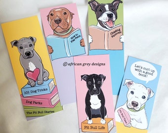 Bookworm Pit Bull Bookmarks - Eco-friendly Set of 5 on Recycled Linen Paper