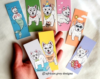 Mini Westie Bookmarks - Eco-friendly Set of 8 Printed on Recycled Linen Paper