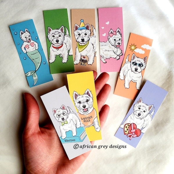 Mini Westie Bookmarks - Eco-friendly Set of 8 Printed on Recycled Linen Paper