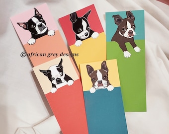 Boston Terrier Bookmarks - Eco-friendly Set of 5 Printed on Recycled Linen Paper