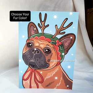 French Bulldog Reindeer Greeting Card - Choose Your Fur Color