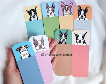 Boston Terrier Bookmarks - Eco-friendly Set of 8 Printed on Recycled Linen Paper