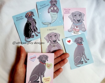 Weimaraner Valentines - Mini Eco-friendly Set of 6 on Recycled Linen Paper