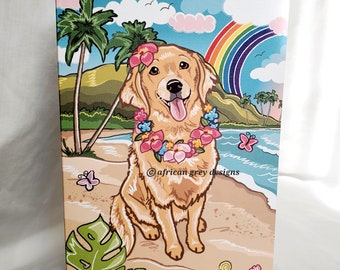 Hawaiian Golden Retriever Greeting Card