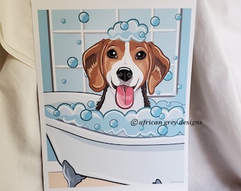 Bathtub Beagle - Eco-Friendly 8x10 Print on Linen Paper