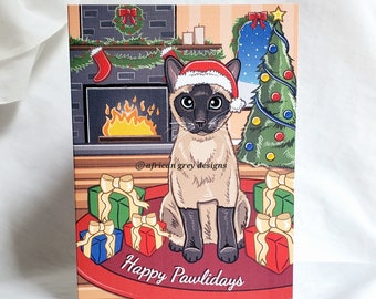 Siamese Cat Happy Pawlidays Greeting Card