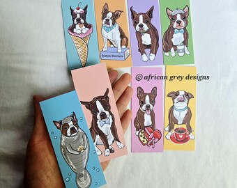 Mini Brown Boston Terrier Bookmarks - Eco-friendly Set of 8 - Printed on Recycled Linen Paper