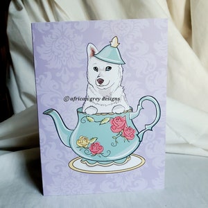 Teapot White Husky Greeting Card