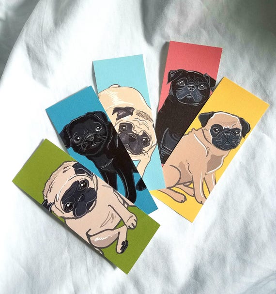 Pug Bookmarks Eco-friendly Set of 5 | Etsy