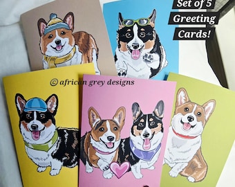 5 Pack Corgi Greeting Cards