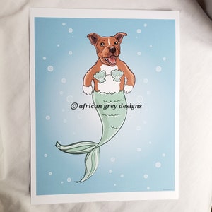 Mermaid Pit Bull Red Eco-Friendly 8x10 Print image 1