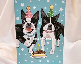 Birthday Boston Terrier Pair Greeting Card