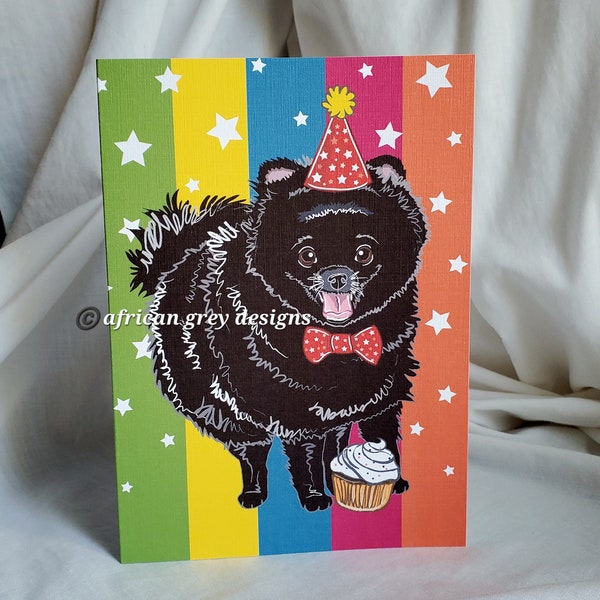 Birthday Black Pomeranian Greeting Card