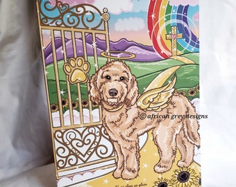 Labradoodle Angel Golden Gates Greeting Card - Goldendoodle
