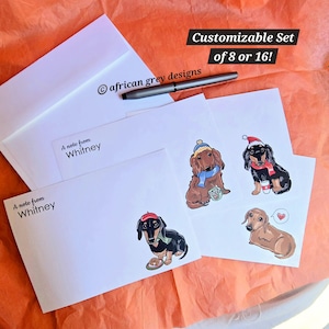 Dachshund Stationery Set of 8 or 16 Notecards - Customizable - Linen Envelopes Included