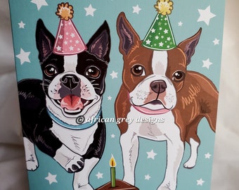 Birthday Boston Terrier Pair Greeting Card
