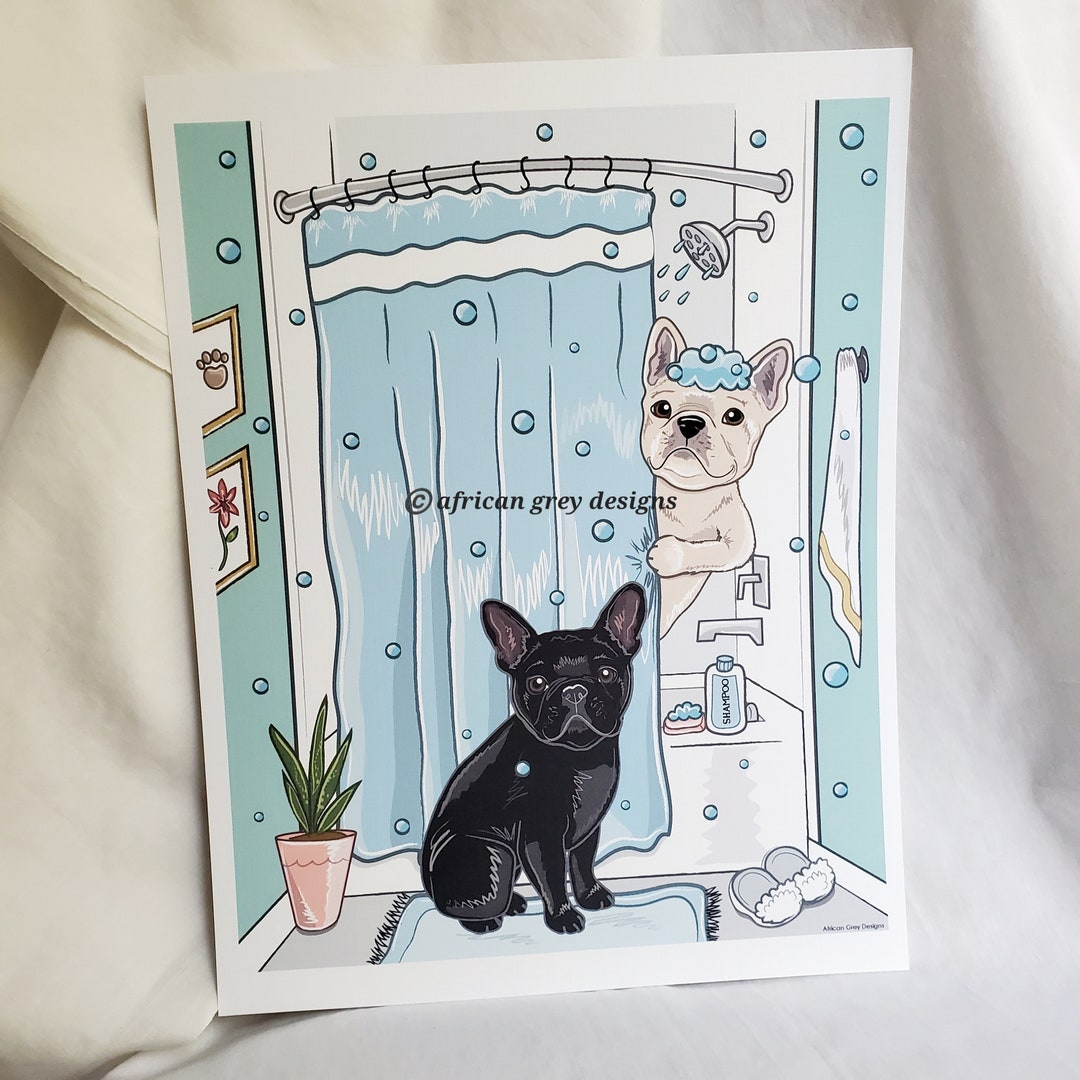 Shower Time French Bulldogs Ecofriendly 8x10 Print on Linen Etsy