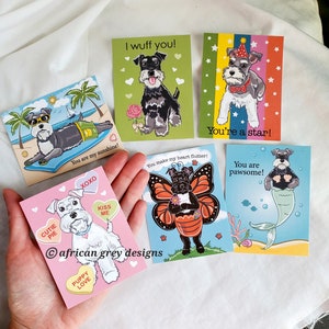 Happy Schnauzer Valentines - Mini Eco-friendly Set of 6 Printed on Recycled Linen Paper