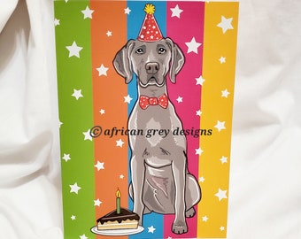 Weimaraner Birthday Greeting Card - Rainbow Background