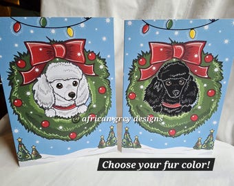 Christmas Poodle Greeting Card - Wreath Design