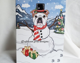 English Bulldog Snowman Greeting Card